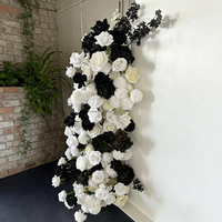Chemin de table en soie noire et or avec fleurs, centre de table de 1 m de long, panneau de fleurs pour mariage, banquet, fête prénuptiale, décoration de table