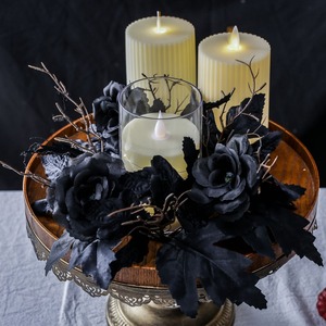 Portacandele a Forma di Rosa Nera con Ramo Artificiale e Foglia d'Acero per Decorazione Centrotavola per Feste di Halloween - Product Image 3