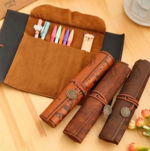 Creative Retro Canvas Leather Rolling Pencil Bag Minimalist Treasure <b>Map</b> Design Large Capacity Office Gifts Promotional Business - Product Image 6