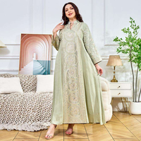 Robe longue Abaya Kaftan musulmane à col en V, à manches longues, en polyester respirant, à motif floral, avec broderie en strass, pour occasions formelles