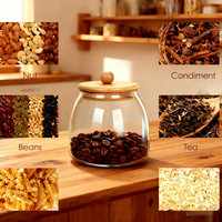 Pot de conservation en verre borosilicate transparent sans BPA avec bouton rotatif, 500 ml, 700 ml, 950 ml, pour cuisine, grains de café, noix, sucre, flocons d'avoine (vente en gros)
