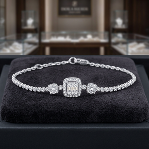 Latest 18K <b>White</b> Gold Charm <b>Bracelet</b> with Simple Design Geometric Square Baguette Cut Diamond Type Elegant Women's Jewelry - Product Image 2