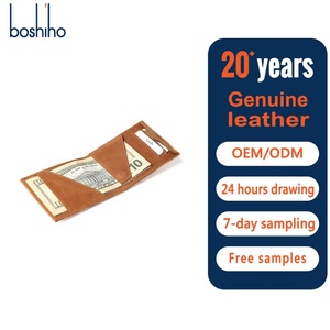 Cowhide Open Leather Anti-Theft Vintage Stylish Design Portable Unisex Credit <b>Id</b> Card <b>Holder</b> Nylon Thread Short Pocket - Product Image 1