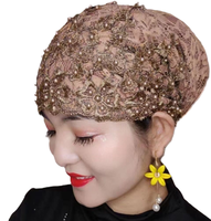 Promotion Spéciale : Turban Élastique Musulman pour Femme Brodé de Fleurs Magnifiques avec Perles, Voile Islamique