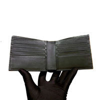 Dompet Lipat Dua Klasik Kulit Sapi Tenun Buatan Tangan Hitam untuk Pria Dompet Uang Kulit Sapi Asli Dompet Tenun Sedang