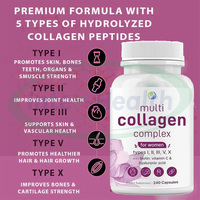 Complément Alimentaire Beauté Multi-Collagène Type I, II, III, V, X Peptides Complex 240 Capsules pour Éclaircissement de la Peau Marque Privée