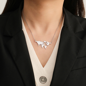 Collar con Mapa del Mundo Personalizado al por Mayor, Collar con Mapa de África de Acero Inoxidable, Collar con Mapa Personalizado Chapado en Oro, Joyería - Product Image 2
