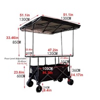 Chariot pliant réglable et robuste, idéal pour les snacks, les pique-niques, le camping et le café, avec table de 120 cm et pare-soleil pour l'extérieur - Vente chaude
