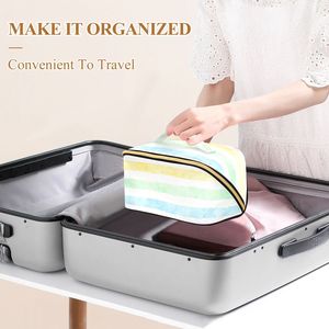 Striped Canvas Cosmetic Bag Zipper <b>Makeup</b> <b>Case</b> Portable Toiletry Pouch for Travel School - Product Image 6