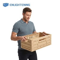Caisse en plastique pliable à parois à lattes, aspect bois, ventilée, empilable, pour le stockage de produits frais