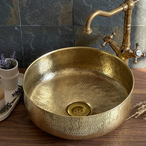 Lavabo de Latón Delicate Metals DS-206, Acabado Martillado en Latón Antiguo, Redondo de 40CM, Lavabo Duradero para Baños de Lujo - Product Image 3