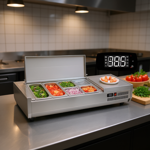 Estación de Preparación de Condimentos Comercial de 135W para Mostrador, con 2 Bandejas de 1/3 y 4 Bandejas de 1/6, Acero Inoxidable 304, Descongelación Automática - Product Image 2