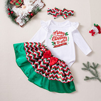 Combinaisons de Noël rouges superposées en coton/polyester écologiques à motifs de dessins animés pour l'hiver, costume du Nouvel An, ensemble de 4 vêtements pour bébés filles