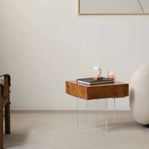 Italian Classical <b>Side</b> <b>Table</b> With Natural Burl Texture Storage <b>Drawer</b> Living Room Furniture - Product Image 4