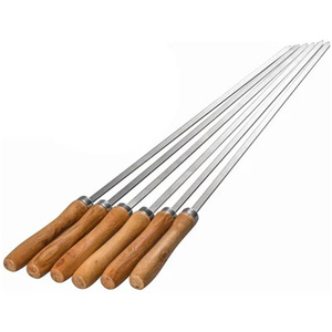 Professional High Quality Stainless Steel BBQ Skewers Corrosion-Proof Metal <b>Sticks</b> with <b>Wood</b>/Bamboo Handle Easy Cleaning Tools - Product Image 5
