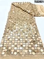 Tissu brodé de dentelle à sequins dorés brillants et perles, prix d'usine, pour robe de mariée vietnamienne