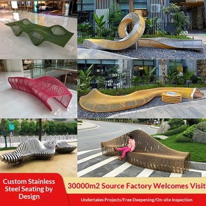 Creative Stainless Steel Seat Shopping Mall <b>Leisure</b> Chair Landscape Hollow Metal Stool Outdoor Park Square Shaped <b>Bench</b> Green - Product Image 6