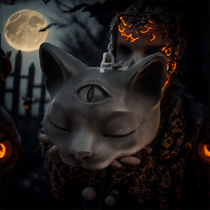 Three Eyed Cat Head Scented <b>Candle</b> Halloween Home Decoration Soybean Wax Handmade Animal Shape 1 <b>Wick</b> - Product Image 2