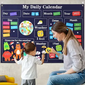 2024 mi primer día del calendario diario, el gráfico de la semana debe tener un Tablero de actividades de franela de fieltro de pared personalizado plegable para niños