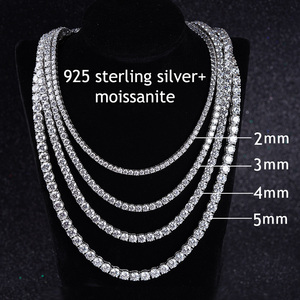Cheapest Price Hip Hop Moissanite Necklace 925 Sterling <b>Silver</b> Iced Out 2mm 3mm 4mm Moissanite Tennis Chain Necklace - Product Image 1