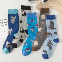 Chaussettes mi-mollet en coton pour femmes, motif chat de dessin animé amusant, style décontracté, pour usage quotidien, cadeau
