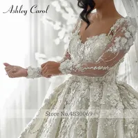 Ashley Carol-Robe de bal en dentelle à manches longues avec appliques 3D de luxe, 2024