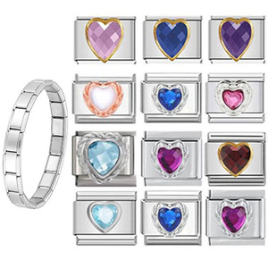 Italian Modular Heart Gemstone Zircon 9Mm Stainless Steel Bracelet Gift Jewelry - Product Image 5