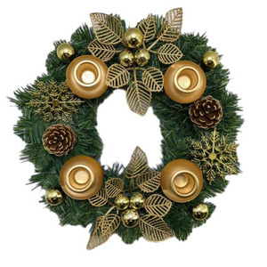 Senmasine 30cm Candlestick Flower Wreath With Poinsettia Pinecone Ornaments Ball Wreaths Front Door <strong>Christmas</strong> <strong>Decoration</strong> - Product Image 2