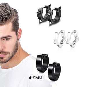 Piercing Bijoux Cartilage <span class=keywords><strong>Oreille</strong></span> Clip Plat Hexagonal Boucles <span class=keywords><strong>D</strong></span>'oreilles Printemps <span class=keywords><strong>Oreille</strong></span> Clip Pointu Boucles <span class=keywords><strong>D</strong></span>'oreilles des Hommes et des Femmes Noir - Product Image 1