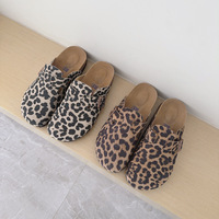Mules unisexe en cuir véritable grande taille, motif léopard, légères, toutes saisons, pour l'extérieur, douces, couleur pêche