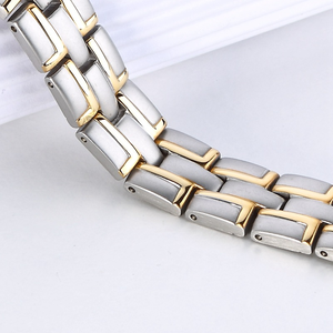 Hottime Tendance Géométrique Or et Argent Ion Négatif Titane Zircon Chaîne et Lien Unisexe Bracelet En Gros en Stock - Product Image 2