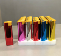 Briquet à gaz métallique classique au butane, flamme bleue puissante, coupe-vent, rechargeable, électronique tactile, avec logo personnalisé, coffret cadeau