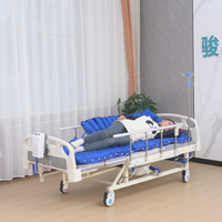 Lit médical manuel à double manivelle avec tête et pied de lit en plastique ABS, barrières latérales semi-pliables et frein de roulettes pour soins aux patients à domicile