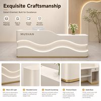 Comptoir de réception LED au design ondulé personnalisé en usine, comptoir d'accueil de bureau moderne OEM/ODM avec rangement et impression de logo