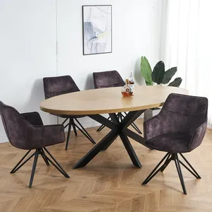 Dicke MDF Esszimmer möbel 4 6 Sitze Modernes Design ovaler Esstisch aus Holz mit Eichen furnier malerei