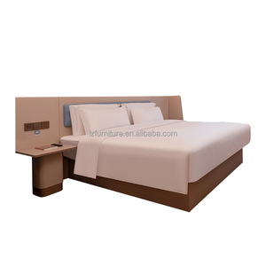 Lit simple d'hôtel pas cher, directement de l'usine, sur mesure, taille double ou complète, avec sommier en panneaux de contreplaqué et tête de lit souple, et ensemble de draps - Product Image 2