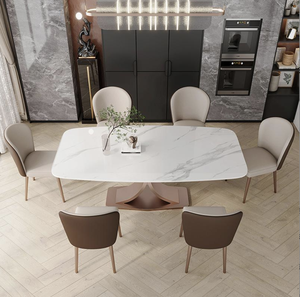 Table à manger moderne de luxe 6 places avec 6 chaises Sinered Stone Modèle 3D Design Table à manger complète avec grande dalle de pierre - Product Image 1