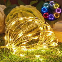 LED-Kupferdraht-Lichterkette Solar Außen Weihnachtsbaum-Girlande Feiertagsdekoration USB-Batteriebox Fernbedienung 8 Modi Feenlichterkette