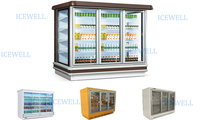 Vitrine réfrigérée ouverte multi-étagères avec rideau d'air et ventilateur, refroidie par compresseur externe, pour fruits et légumes de supermarché
