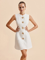 Robe mini boutonnée sans manches à col rond, taille haute, imprimé numérique, style vintage, nouvelle collection été 2026 pour femme - Meilleure vente en gros