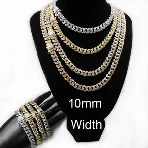 10mm Heavy 14K Gold Plated Pave Setting Hip Hop Cuban Miami Chain Link Necklace