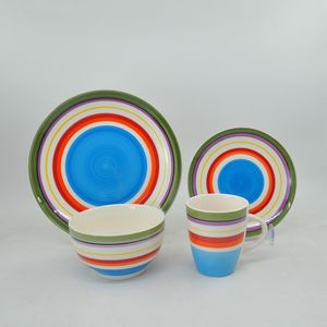 12 buah 16 buah Set piring lukisan tangan buatan tangan bergaris bulat tembikar peralatan makan peralatan makan peralatan makan - Product Image 2