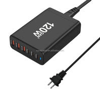 Chargeur d'ordinateur portable électrique GaN 120W avec adaptateur de bureau multi-ports 3A + 3C pour une charge haute puissance