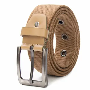 Cinturón de algodón con logotipo personalizado cinturón de ojal de punto de alta calidad con cinturón de tela con hebilla de aleación de 40g