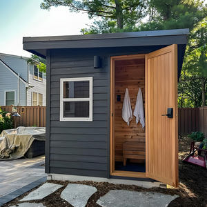 Sauna extérieur pour 4 personnes OEM/ODM en bois massif avec fonction vapeur et vestiaire, vente directe d'usine - Product Image 1