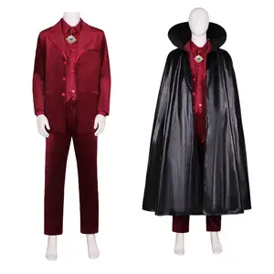 Film Cos erkekler yetişkin Renfield Dracula Cosplay kostüm bordo kırmızı üniforma uzun pelerin cadılar bayramı ile parti için