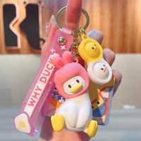 3D dessin animé canard mignon amusant couvre-tête porte-clés pendentif mignon canard voiture porte-clés charme cadeau silicone porte-clés