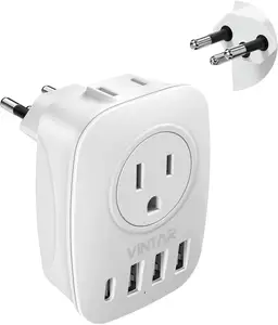 VINTAR US to Switzerland Travel Adapter Swiss Power Plug Adapter Type J Travel Plug with 4USB Ports