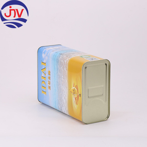 Boîte en fer blanc rectangulaire 3L avec impression offset de logo personnalisé, qualité alimentaire, pour huile d'olive, avec bouchon en plastique - Product Image 4