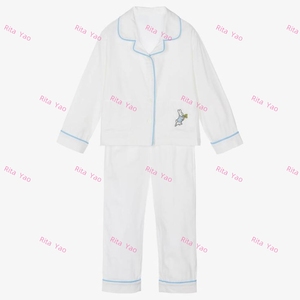 Conjunto <span class=keywords><strong>de</strong></span> Pijamas Blancos <span class=keywords><strong>de</strong></span> Seersucker con Monograma para Bebés, Niños y Niñas, Pijamas Navideños con Botones para Niños, <span class=keywords><strong>Pijama</strong></span> Infantil 2026 - Product Image 3